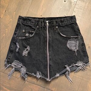 Carmar Beatrice Distressed Black Denim Zip Mini Skirt